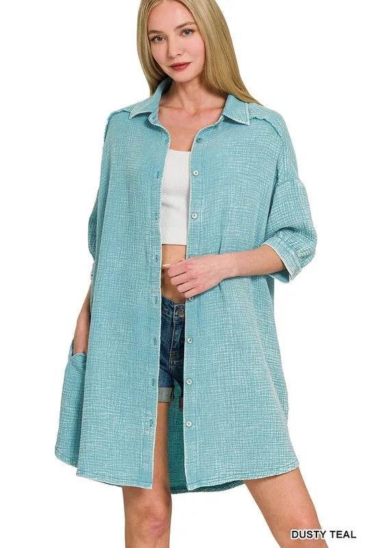 Zenana Washed Double Gauze Button Down Shirt Dress Trendsi 8832c6ac4c1443bba312f7b4f3bfe2ca-Max-Origin