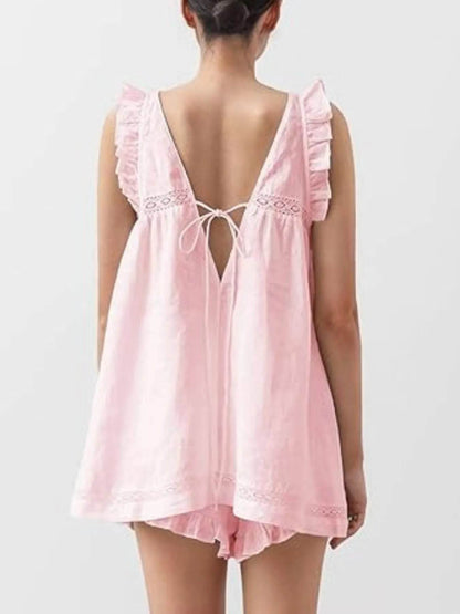 Ruffled V-Neck Top and Shorts Set Trendsi 885ca27e-86c3-4c87-8d43-1b1e9ee9336d-Max-Origin