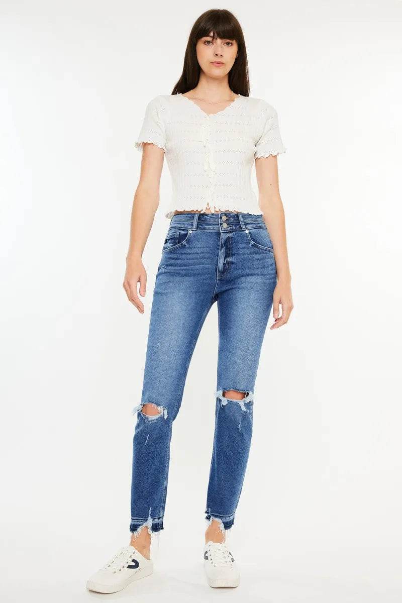 Kancan High Rise Distressed Slim Straight Jeans Trendsi 886183980bfe4569883d16da02acac5c-Max-Origin