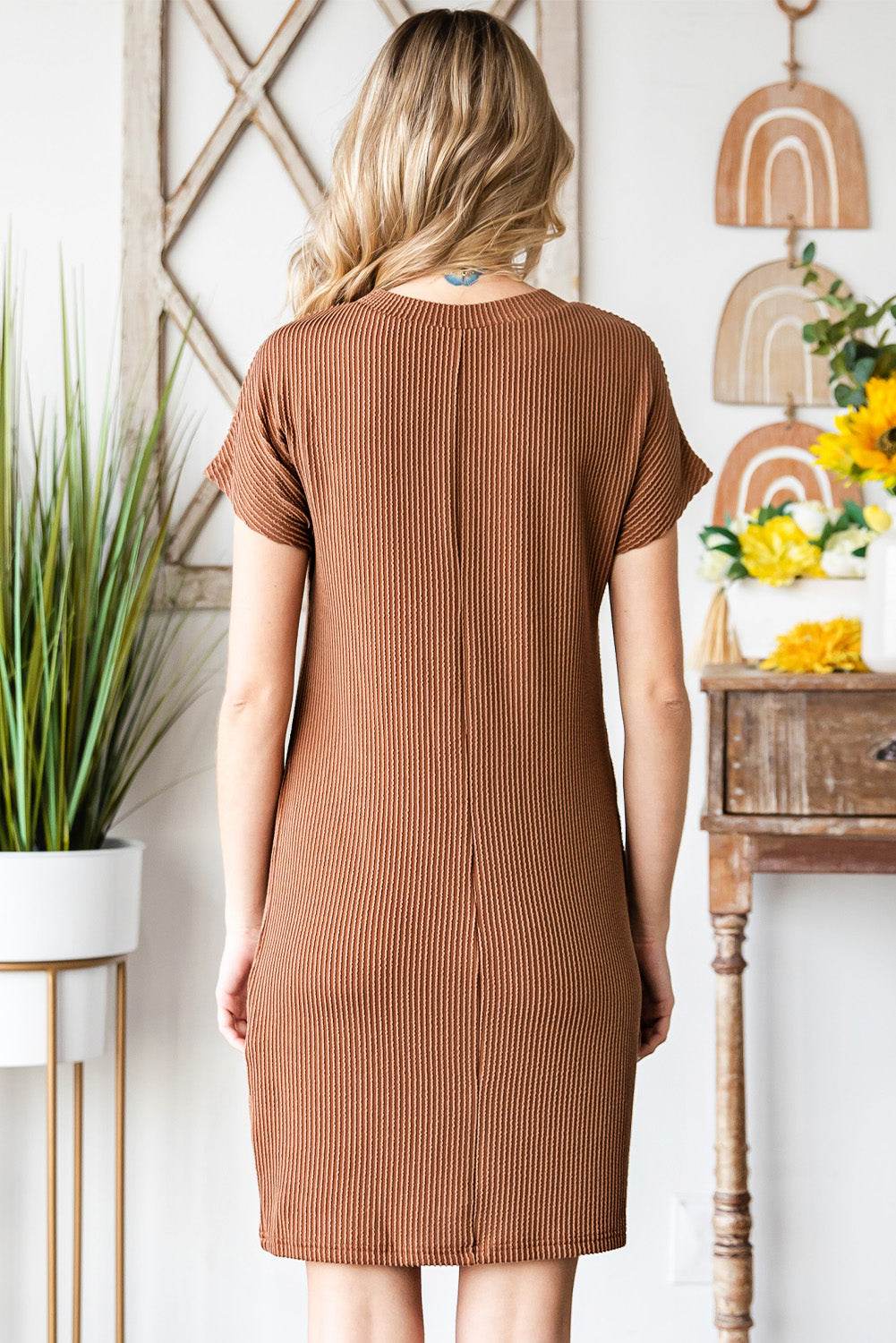 Ribbed Round Neck Short Sleeve Dress Trendsi 888550ce0be84968ba2058c64517f839-Max