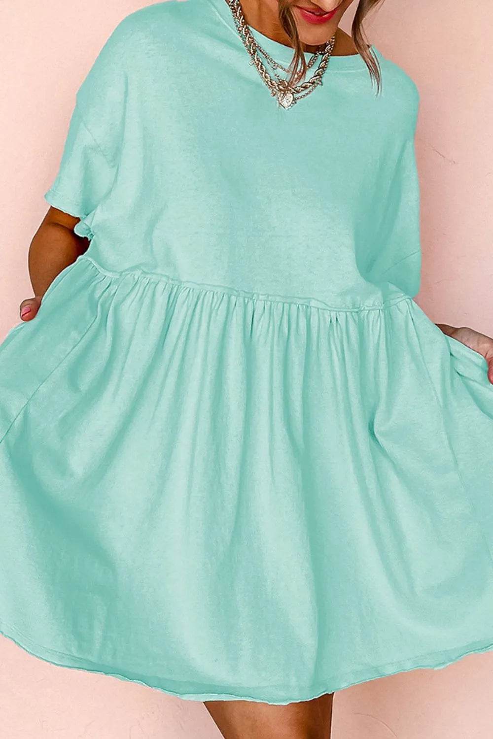 Round Neck Half Sleeve Mini Tee Dress Trendsi 88863331-2504-4d07-924a-cfbcf57ccc52-Max-Origin