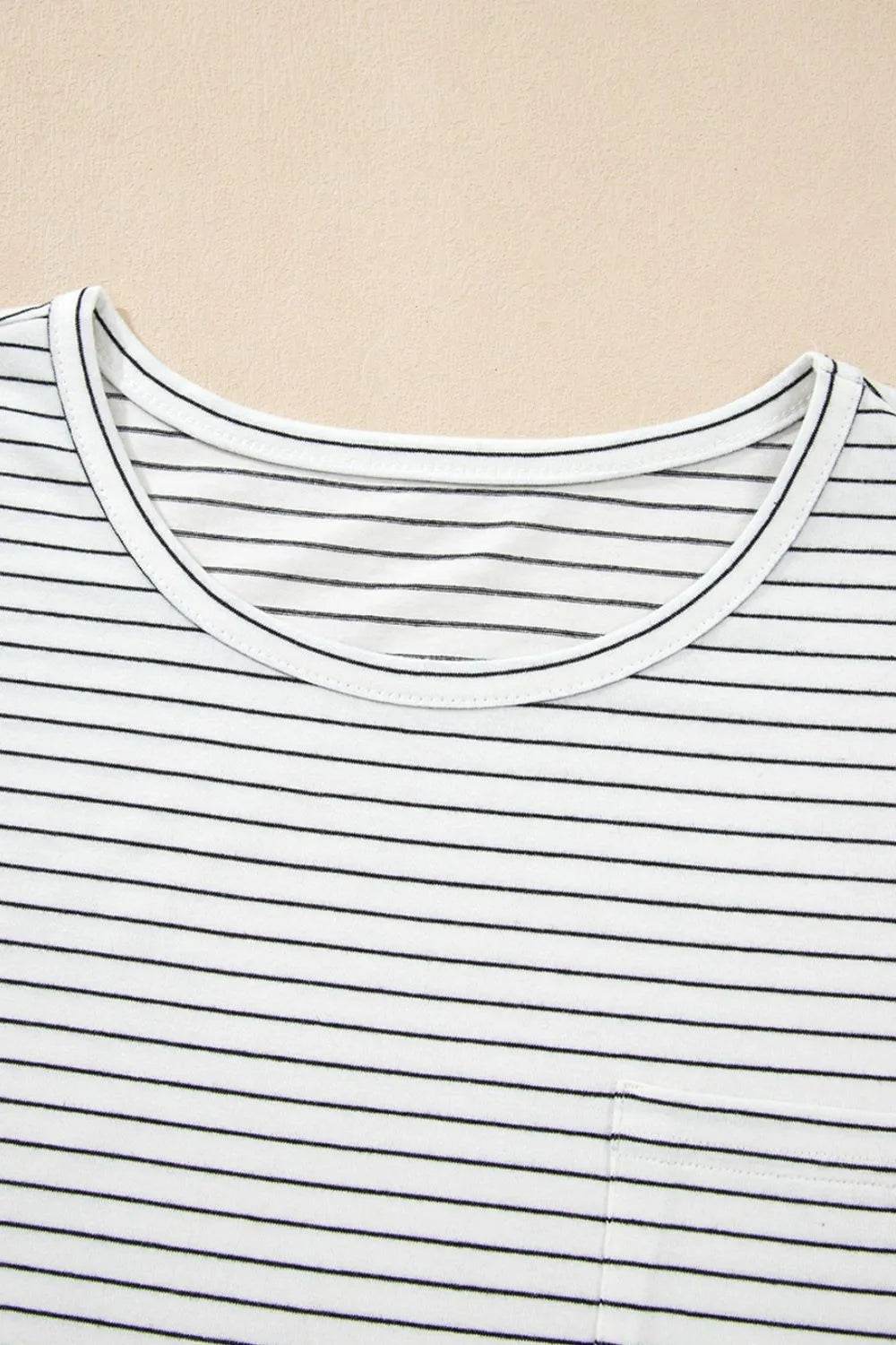 Stripe Cap Sleeve Crew Neck Casual Tee with Chest Pocket Trendsi 888764f0-90ab-451e-b218-e890a99deabc-Max-Origin