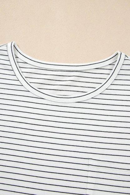 Stripe Cap Sleeve Crew Neck Casual Tee with Chest Pocket Trendsi 888764f0-90ab-451e-b218-e890a99deabc-Max-Origin