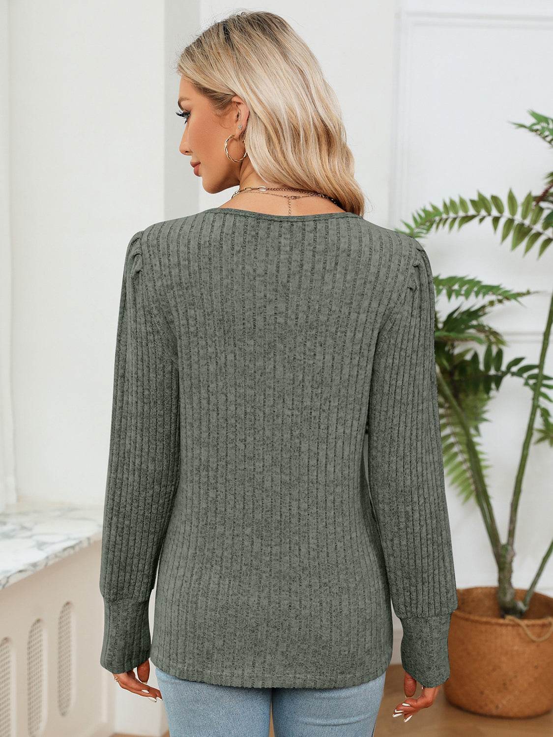 Lace Detail V-Neck Ribbed Blouse Trendsi 888ec7438875489aba45e623e61b5af0-Max