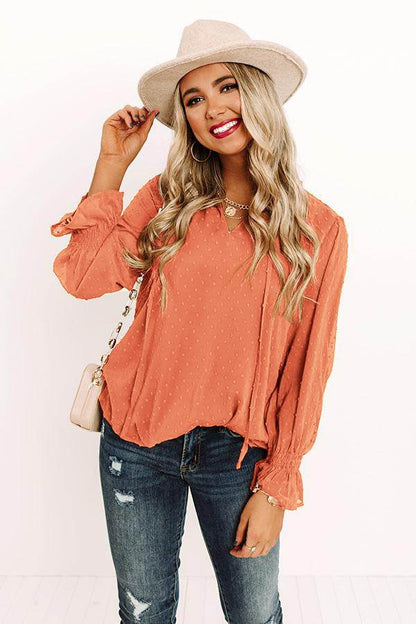 Swiss Dot Tie Neck Flounce Sleeve Blouse Trendsi 888fa5b92b8d4509aa8c8555ede497af-Max