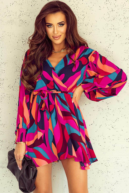 Printed Surplice Neck Tie Waist Dress Multicolor Trendsi 88930cdfaf404f0c9f9707e35868af88-Max