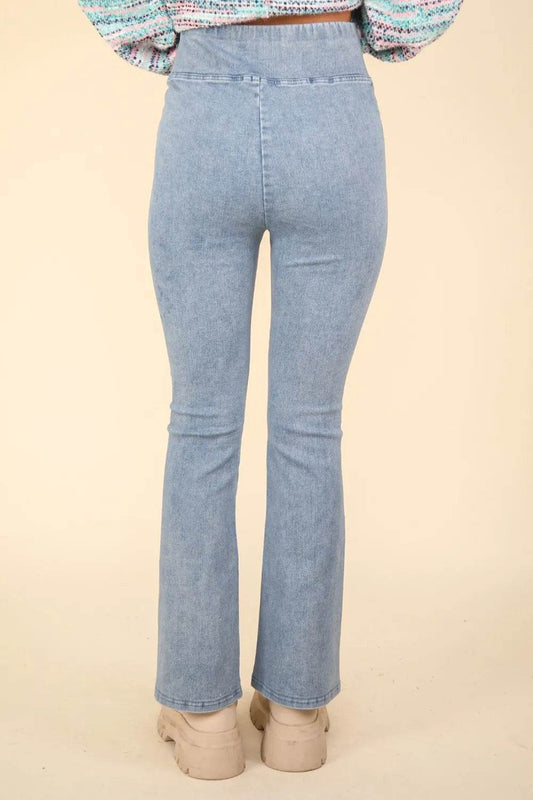 VERY J Washed Denim Stretchy Crossover Waist Leggings Trendsi 88b61140-2560-4a9e-b0b4-5fa7566c1140-Max