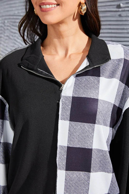 Plaid Exposed Seam Long Sleeve Blouse Trendsi 88bb33eb-c43f-4208-a969-ae6af05b7791-Max