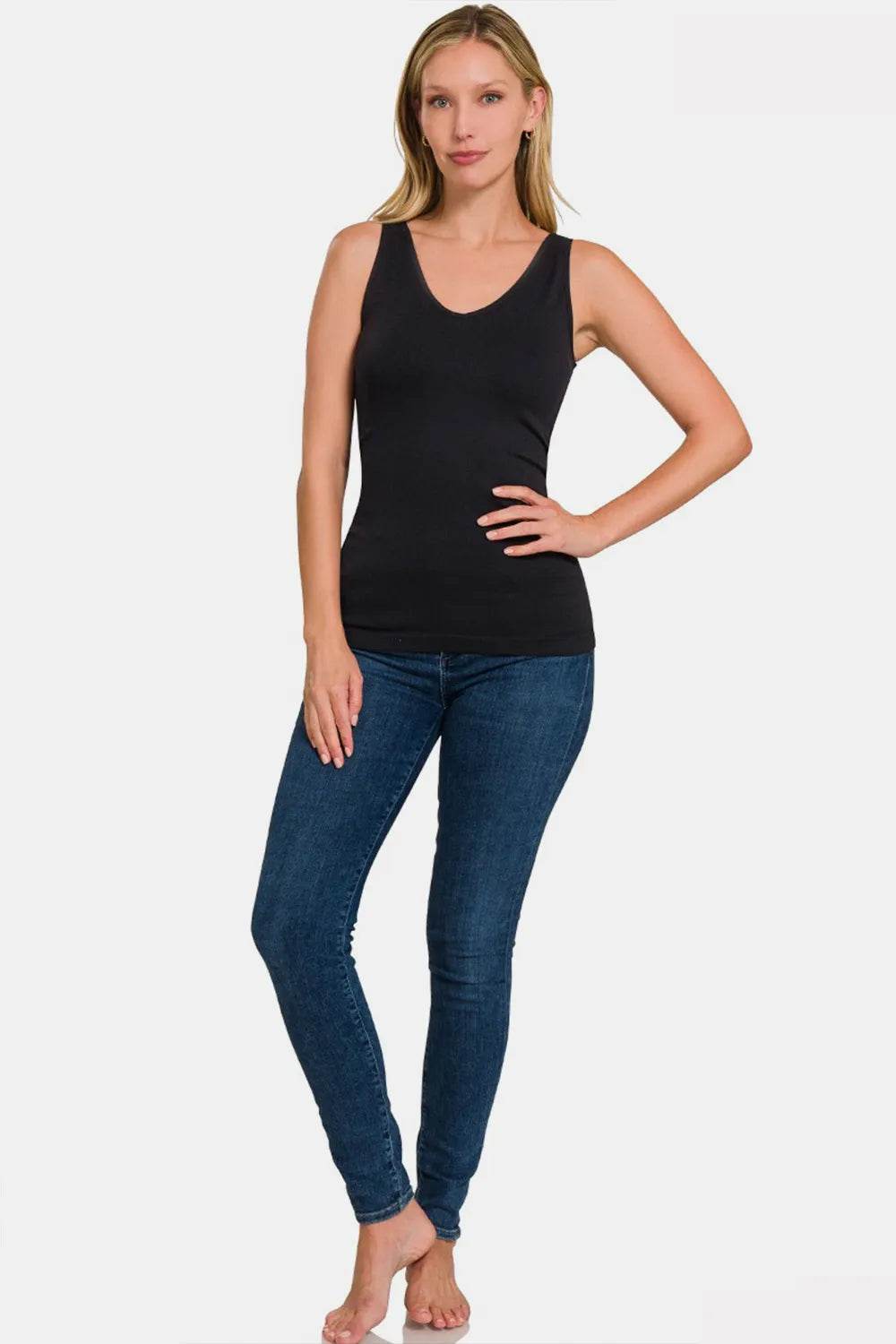 Zenana FRONT & BACK 2-WAY V-NECK / U-NECK SEAMLESS TANK Trendsi 88e012a2-5de6-409f-949f-d6f28b00eacb-Max