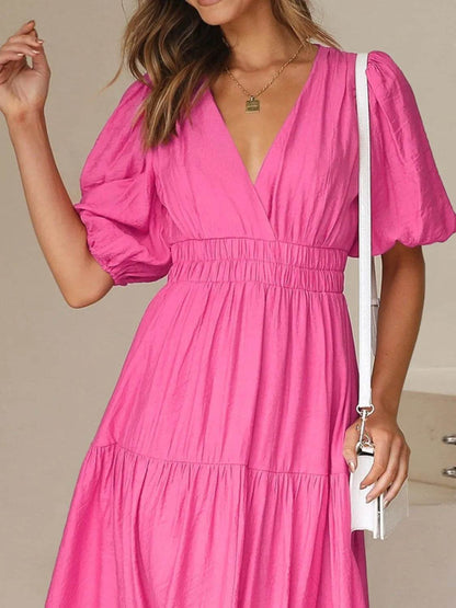 V-Neck Puff Sleeve Midi Dress Trendsi 890a1405-cc2e-4b9e-a257-1dbf69a33b9a-Max-Origin