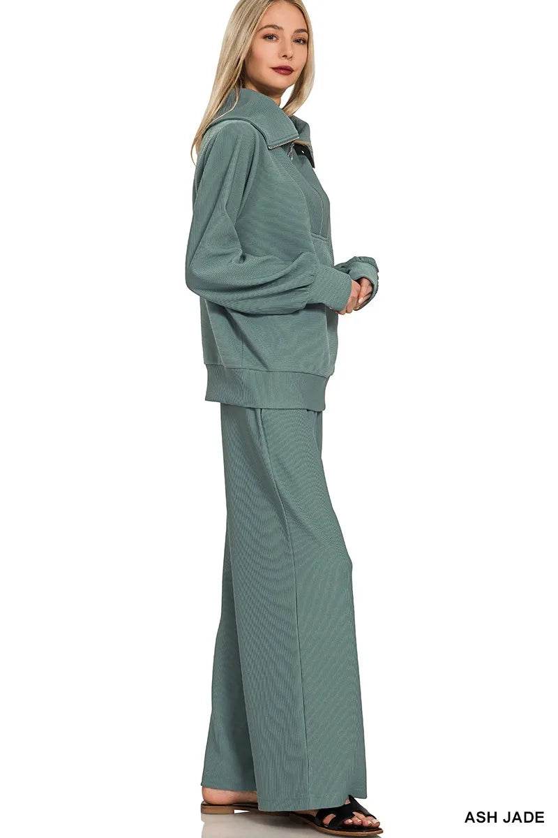 Zenana Ribbed High Neck Half Zip Pullover & Pants Set Trendsi 894d4f01936a4859a47ea7ba80b0cfe0-Max-Origin