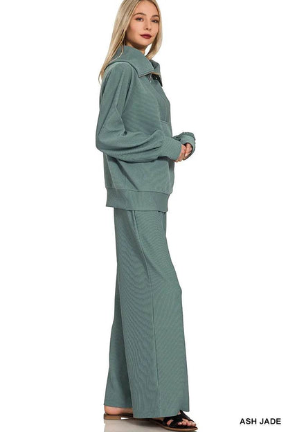 Zenana Ribbed High Neck Half Zip Pullover & Pants Set Trendsi 894d4f01936a4859a47ea7ba80b0cfe0-Max-Origin