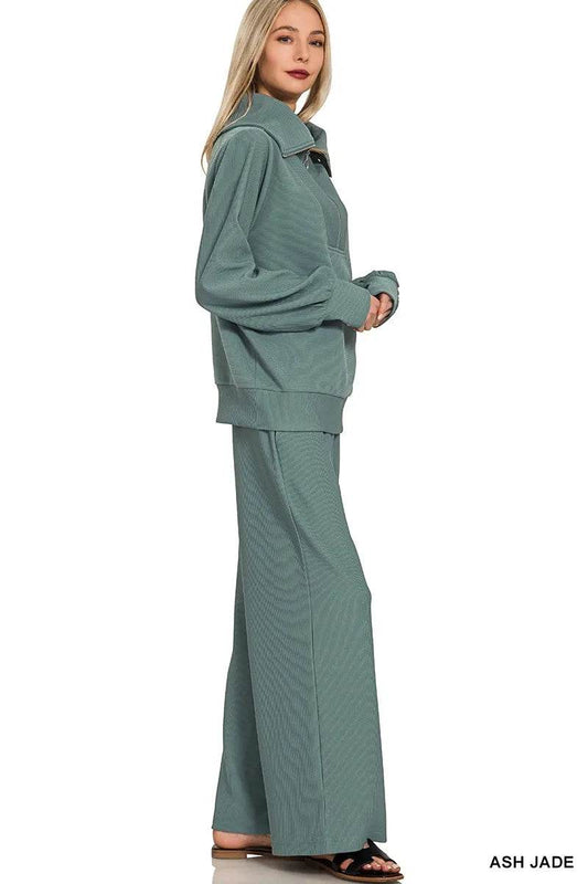 Zenana Ribbed High Neck Half Zip Pullover & Pants Set Trendsi 894d4f01936a4859a47ea7ba80b0cfe0-Max-Origin