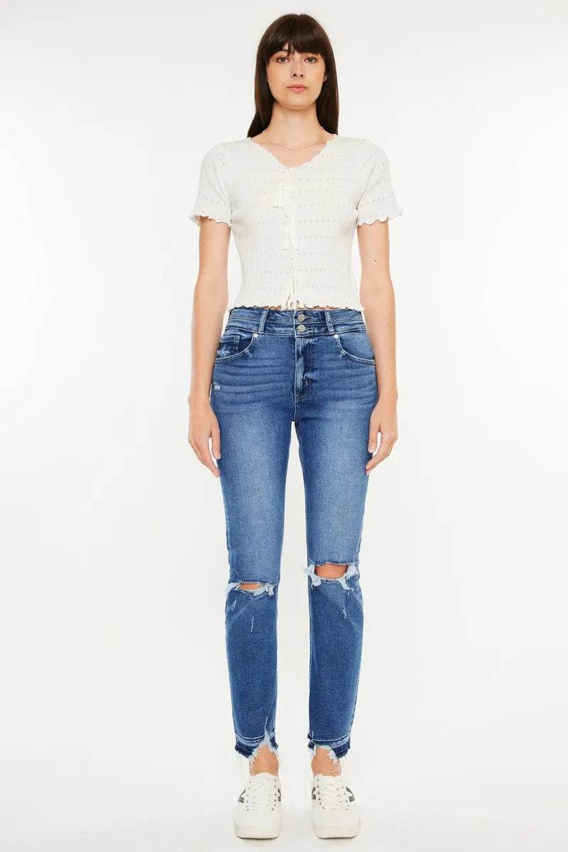 Kancan High Rise Distressed Slim Straight Jeans Trendsi 8974b4033fc645e6827433d041f0bd76-Max-Origin