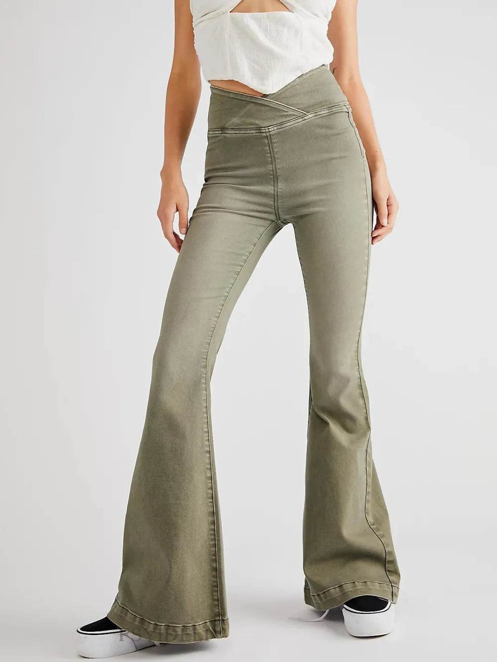 Asymmetric Waist Flare Jeans Moss Trendsi 897a8ca3-819f-471c-81d4-01e66d6432f8-Max