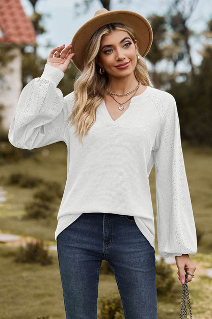 Notched Neck Raglan Sleeve Blouse White Trendsi 897af280796d4dc893dc2a721cbef4ea-Max