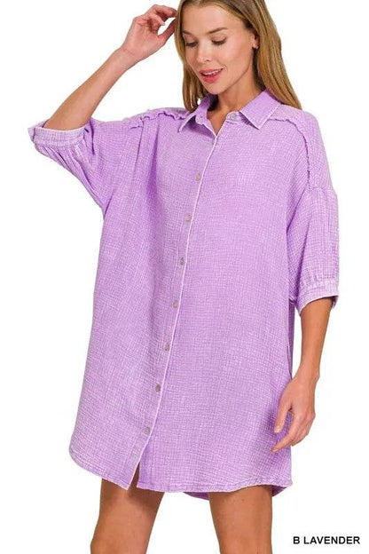 Zenana Washed Double Gauze Button Down Shirt Dress Trendsi 898a963b5d734315b51ff7fde64ac203-Max-Origin