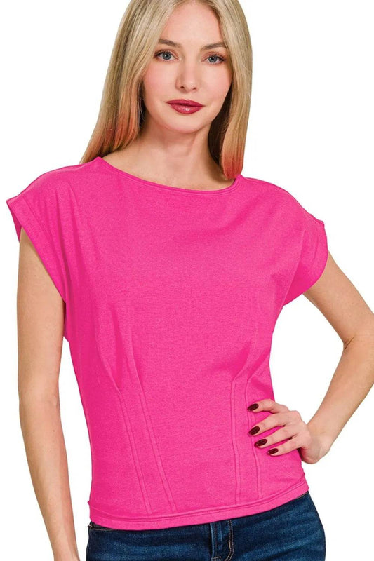 Zenana Gathered Waist Round Neck Top HOT PINK Trendsi 89cc67ed-8d87-4ab6-b0dd-21c8f2283162-Max-Origin