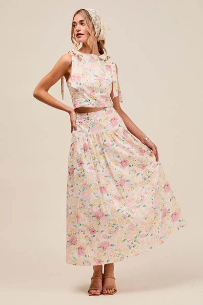 SO ME Floral Printed Woven Shoulder Bow Tie Top and Skirt Set Trendsi 89d17c9c63ec4d31987b7437cacc07d4-Max-Origin