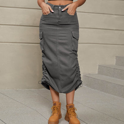 Drawstring Ruched Slit Denim Midi Skirt Trendsi 8a06a81bc1f94d6189bd052548c70fed-Max