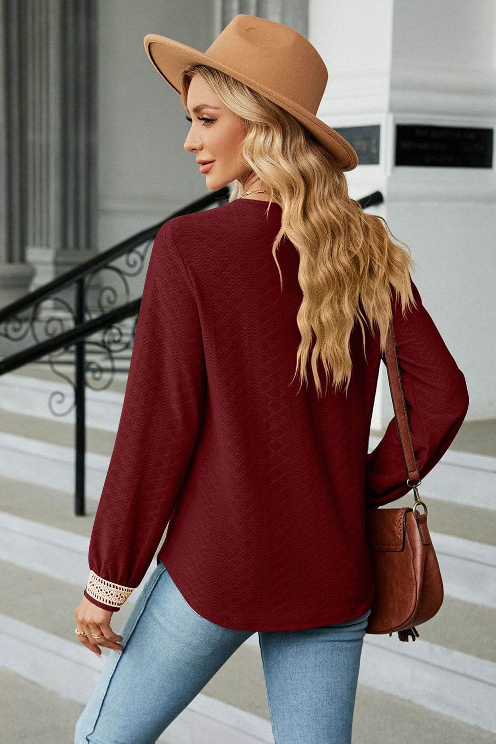 V-Neck Long Sleeve Blouse Trendsi 8a19f1c23df7422a8e14e3c1b62c726f-Max
