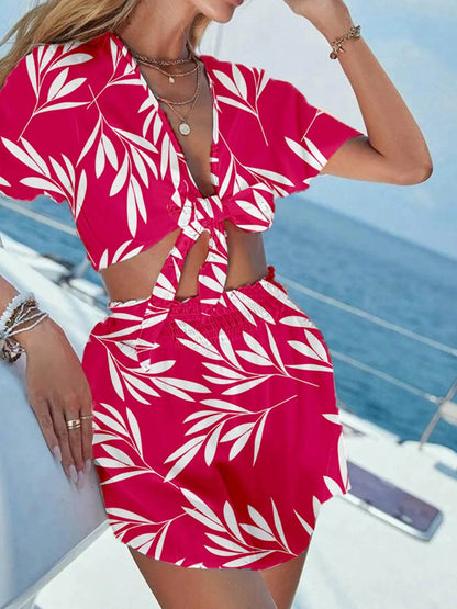 Printed Tie Front Top and Shorts Set Trendsi 8a2c6528356140f0ae18f3828c7f803a-Max-Origin
