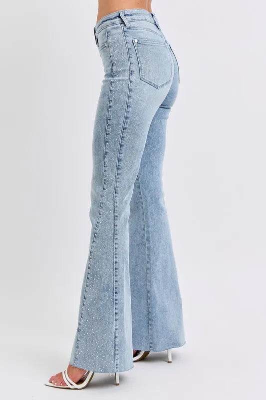 Judy Blue Full Size Mid Rise Rhinestone Side Panel Detail Flare Jeans Plus Size Trendsi 8a3d5d76e92440f590af4ca70eef26f1-Max-Origin