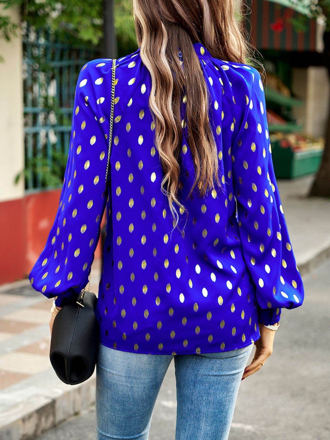 Devine Mock Neck Cutout Lantern Sleeve Blouse Trendsi 8a4f6ee649614c70a336742c1677ea4e-Max