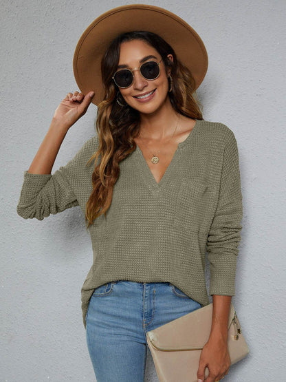 Dropped Shoulder High-Low Waffle-Knit Top Sage Trendsi 8a50ab0e0c4e48fd9a7af8256bbdb6ea-Max