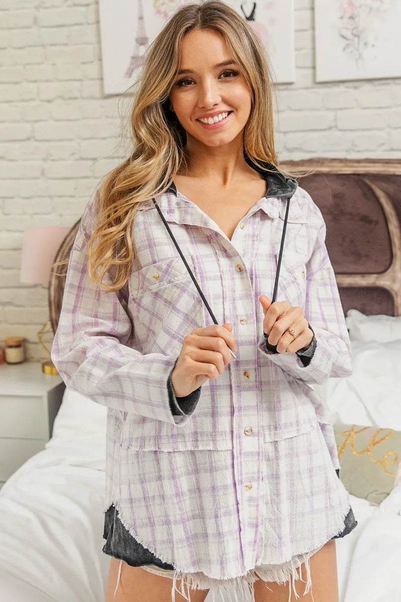 BiBi Casual Check Shirts With Hood LAVENDER MULTI Trendsi 8a60f43b3f3b41dcb61f43c0a9fc2121-Max-Origin