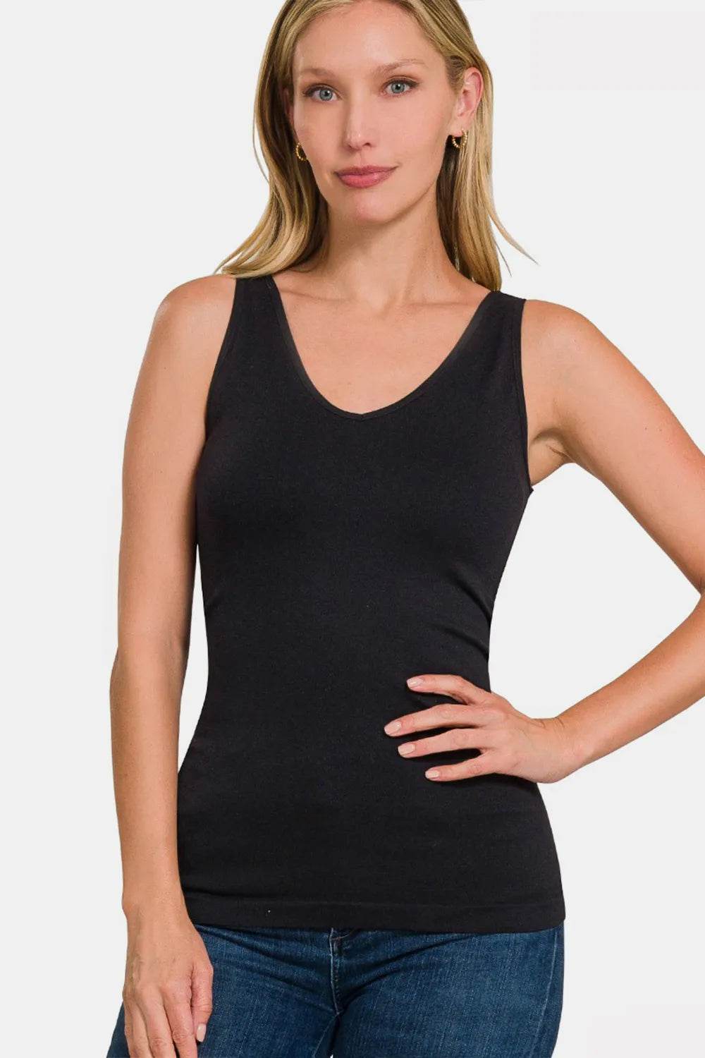 Zenana FRONT & BACK 2-WAY V-NECK / U-NECK SEAMLESS TANK Trendsi 8a60fba4-0705-4c37-b267-19112902192a-Max