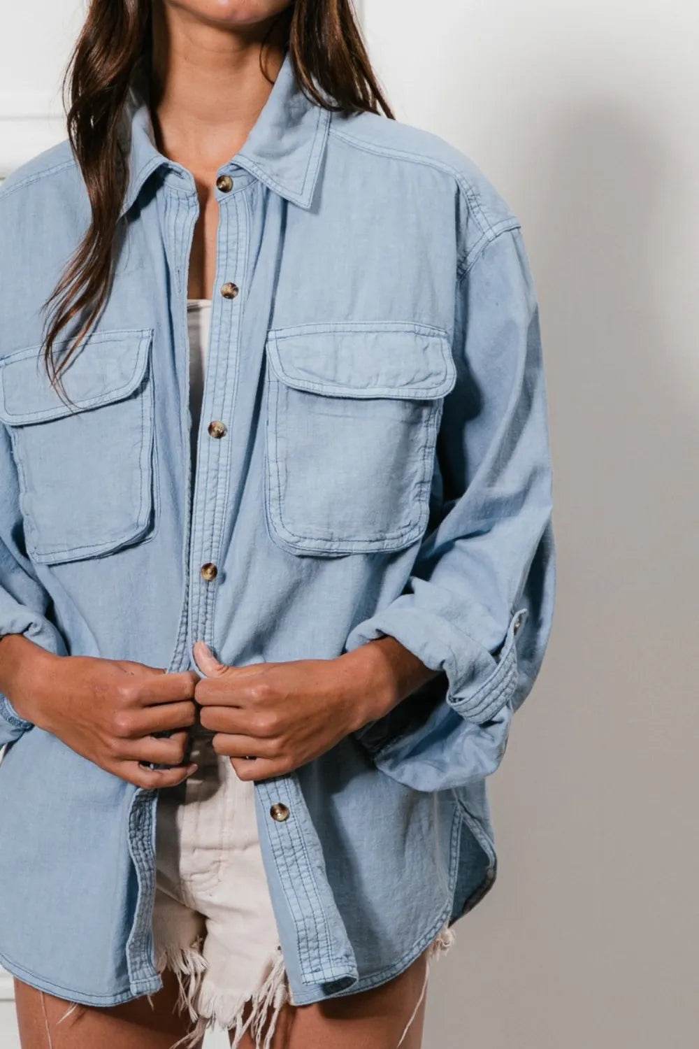 BiBi Button Down Stitch Detail Shirt with Chest Pockets Trendsi 8a814739-5e38-4b9b-be3c-f731411992dc-Max