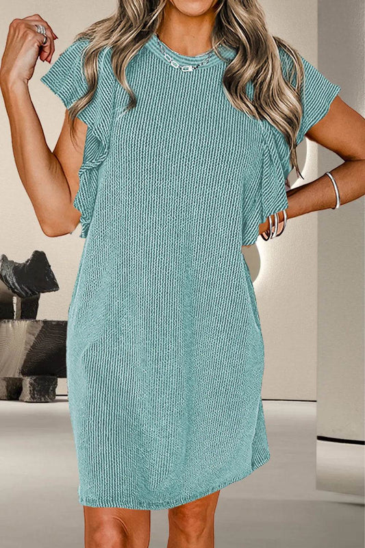 Textured Ruffled Round Neck Cap Sleeve Dress Teal Trendsi 8a8339a6-72c9-4ac6-aa19-4d16077b2446-Max