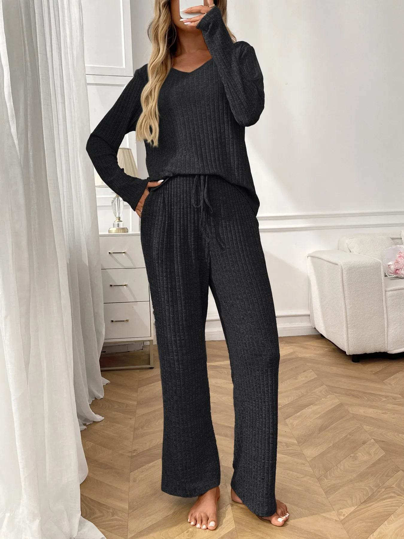 Ribbed Long Sleeve Top and Pants Lounge Set Trendsi 8aa180941df74574818502f0265139ab-Max-Origin