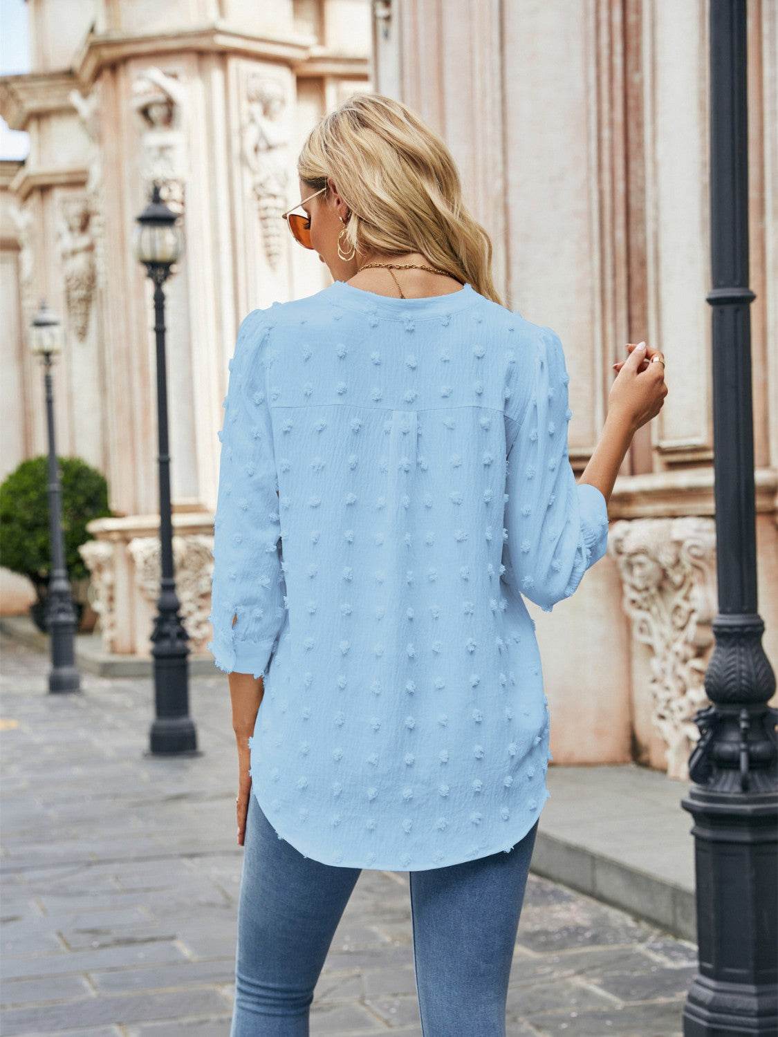 Swiss Dot Notched Neck Blouse Trendsi 8af452c726134a5a8c2504a1f5ffc16d-Max