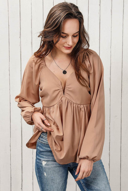 Tie Back Smocked Long Sleeve Babydoll Blouse Trendsi 8b6a9f54fdb14eb89dc6fb341e6a0d10-Max