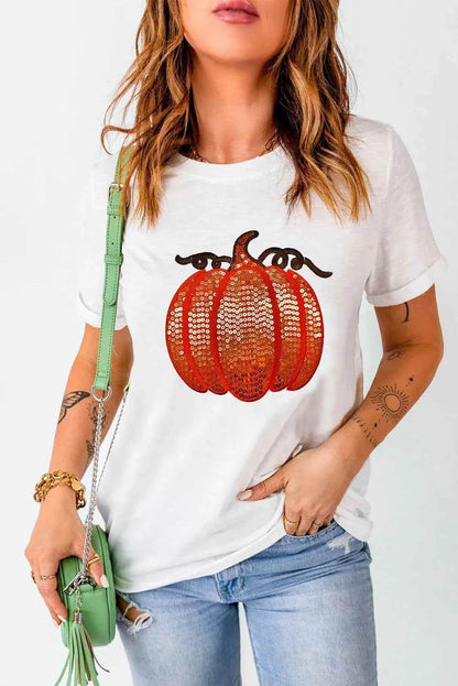 Full Size Sequin Pumpkin Round Neck Short Sleeve T-Shirt White Trendsi 8b89cb67-540b-44e8-8ff9-13475a6a8f5d-Max