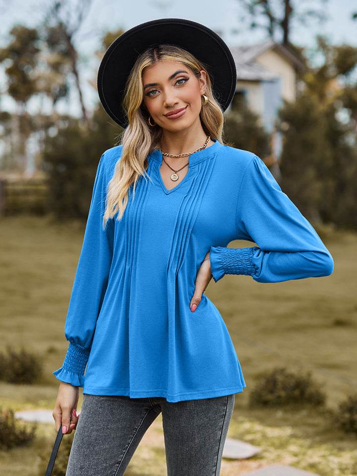 Notched Neck Flounce Sleeve Blouse Trendsi 8bc1507f1754497a9d592ff0f9998f5b-Max