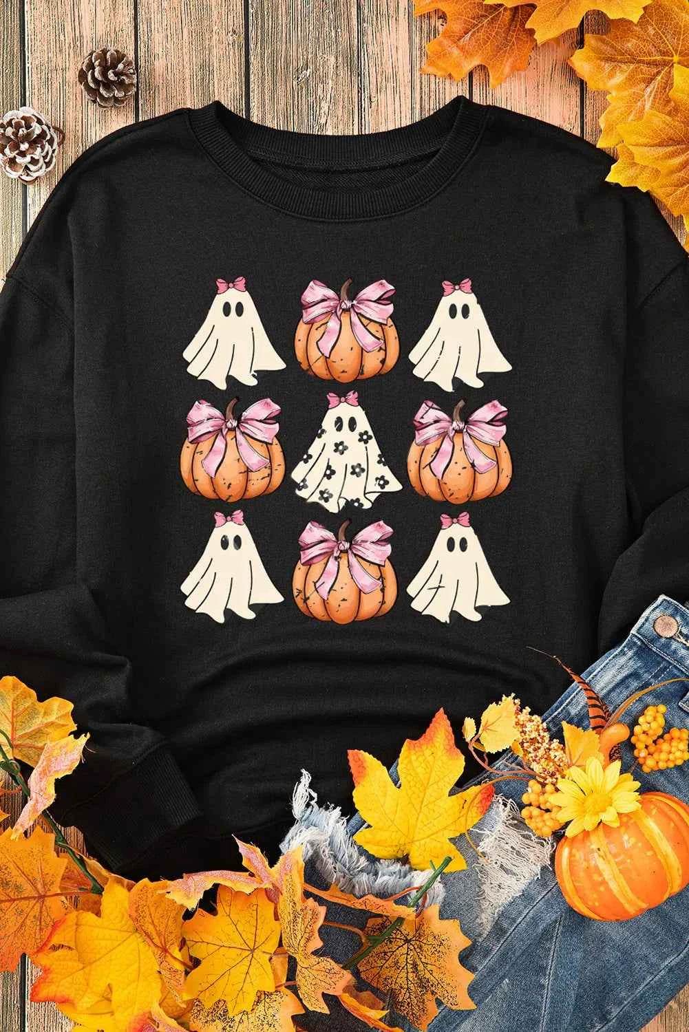 Pumpkin & Ghost Round Neck Long Sleeve Sweatshirt Trendsi 8bdeac14-dc01-4664-989b-25ddf92af77c-Max