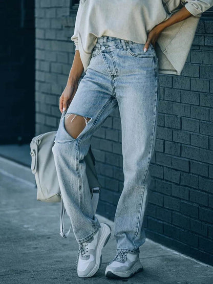 Distressed Asymmetric Waist Jeans Trendsi 8bfcbebf-ca53-4963-a1f8-561ae3f8286a-Max