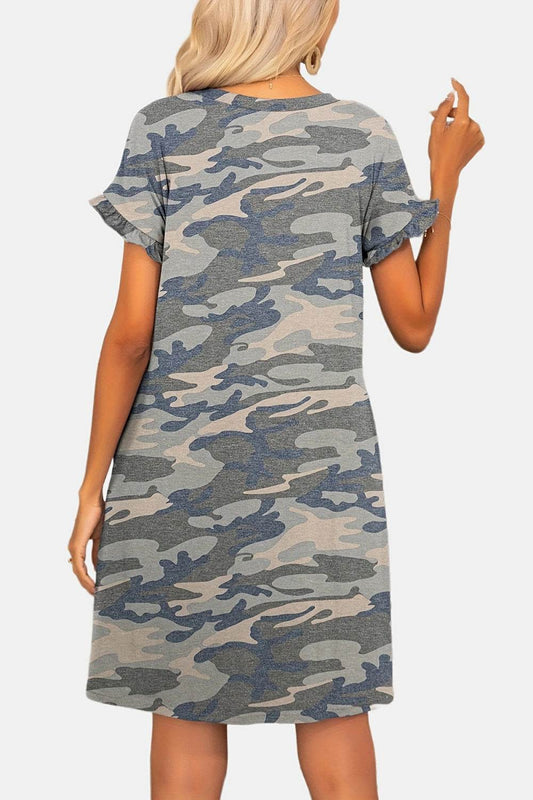 Flounce Sleeve Round Neck Dress with Pockets Trendsi 8c008937585341f9aa6dcd2c25e6a8ad-Max