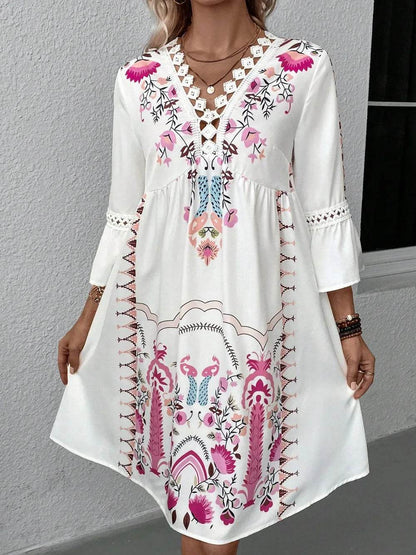 Lace Detail Printed Three-Quarter Sleeve Dress Trendsi 8c05170a-5044-416e-851a-ecdcd19d2d0e-Max