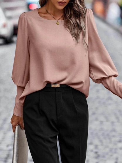 Round Neck Lantern Sleeve Blouse Trendsi 8c05538d2e60450a973eb2d8e4ba0a54-Max