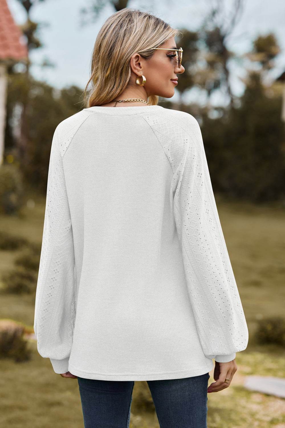 Notched Neck Raglan Sleeve Blouse Trendsi 8c15db47b7b341649cfd4f1b575723bd-Max