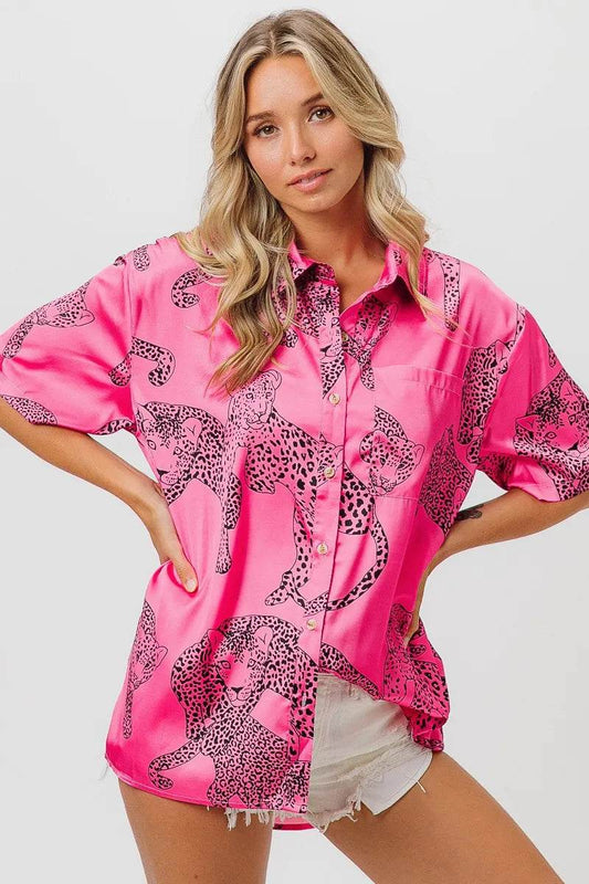 BiBi Leopard Print Short Sleeve Silky Satin Shirt Top Trendsi 8c2254faea6043e7be7b3fc07f6c65e8-Max-Origin