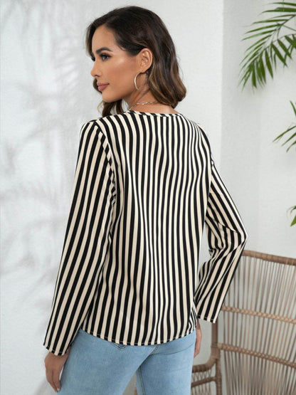 Striped Long Sleeve Notched Blouse Trendsi 8c6eade71c1d40f69d214db6a36da6ff-Max