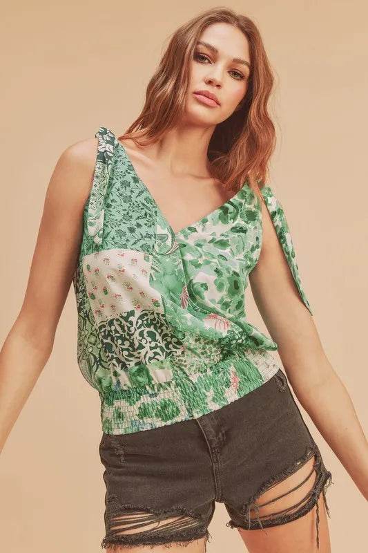 Aemi + Co Smocked Hem Printed Surplice Tank Green Trendsi 8c6ee6cc-0fad-4e65-b4bc-d539b43f61d5-Max
