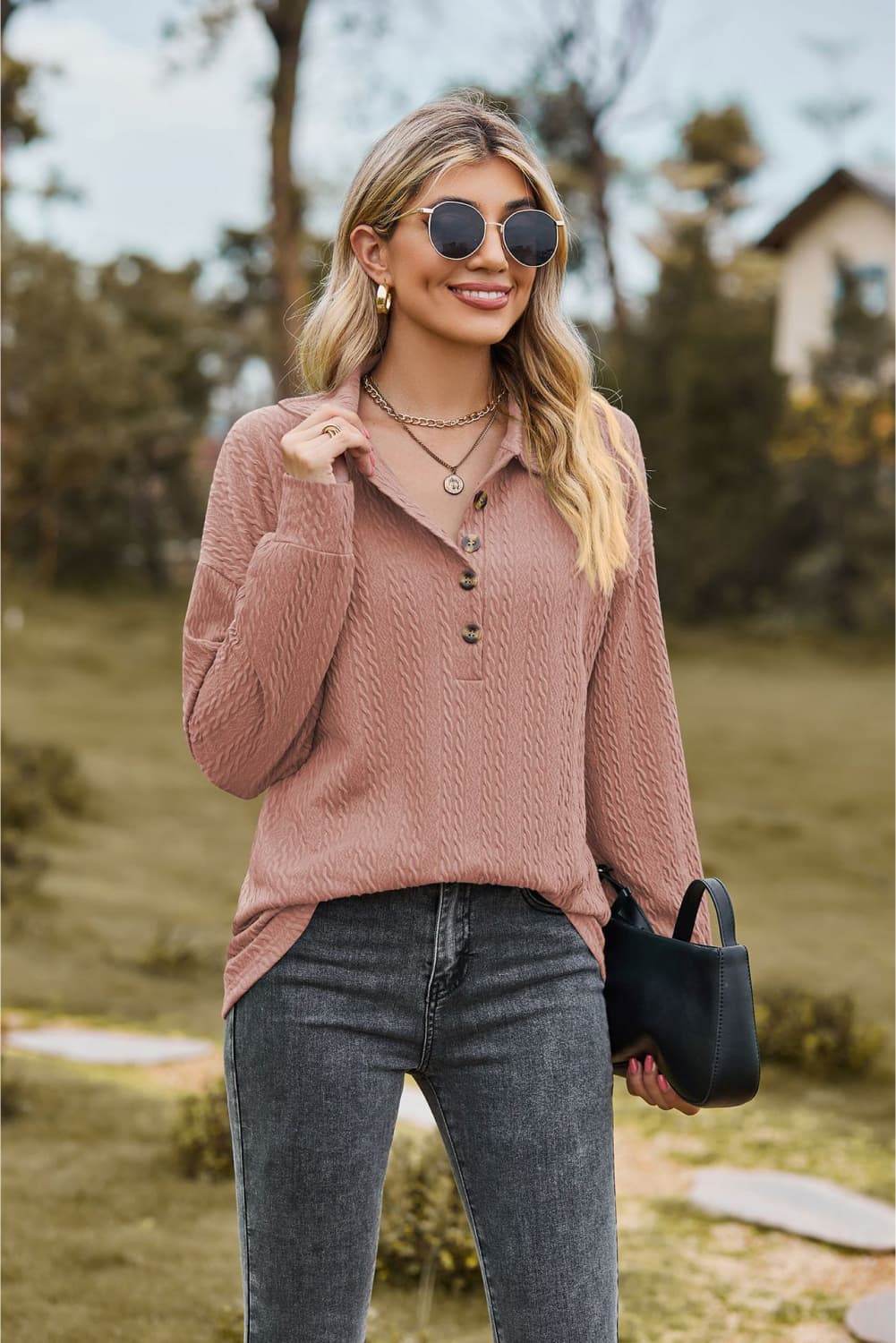 Collared Neck Long Sleeve Blouse Trendsi 8c822b26d7c8462b9ec2fdd17c0146ea-Max