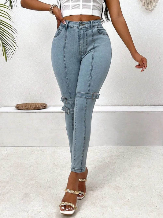 Decorative Buckle Skinny Jeans with Pockets Light Trendsi 8cc494ea-82ab-48ab-8091-f1fc1b15789c-Max