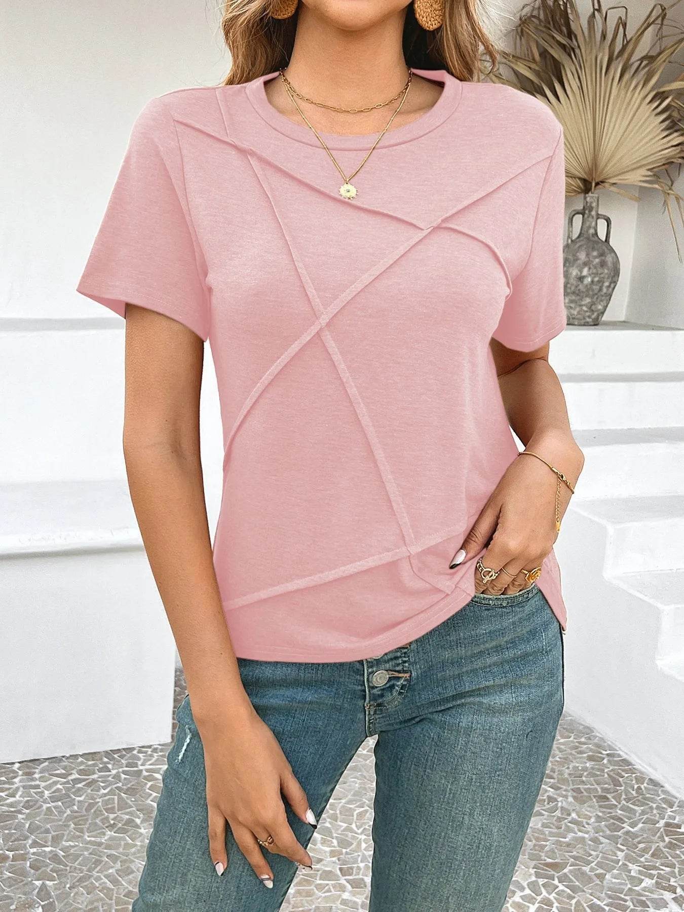 Cross Line Detail Round Neck T-Shirt Trendsi 8cc49d775ff74171ab7211e9b6000d3c-Max-Origin